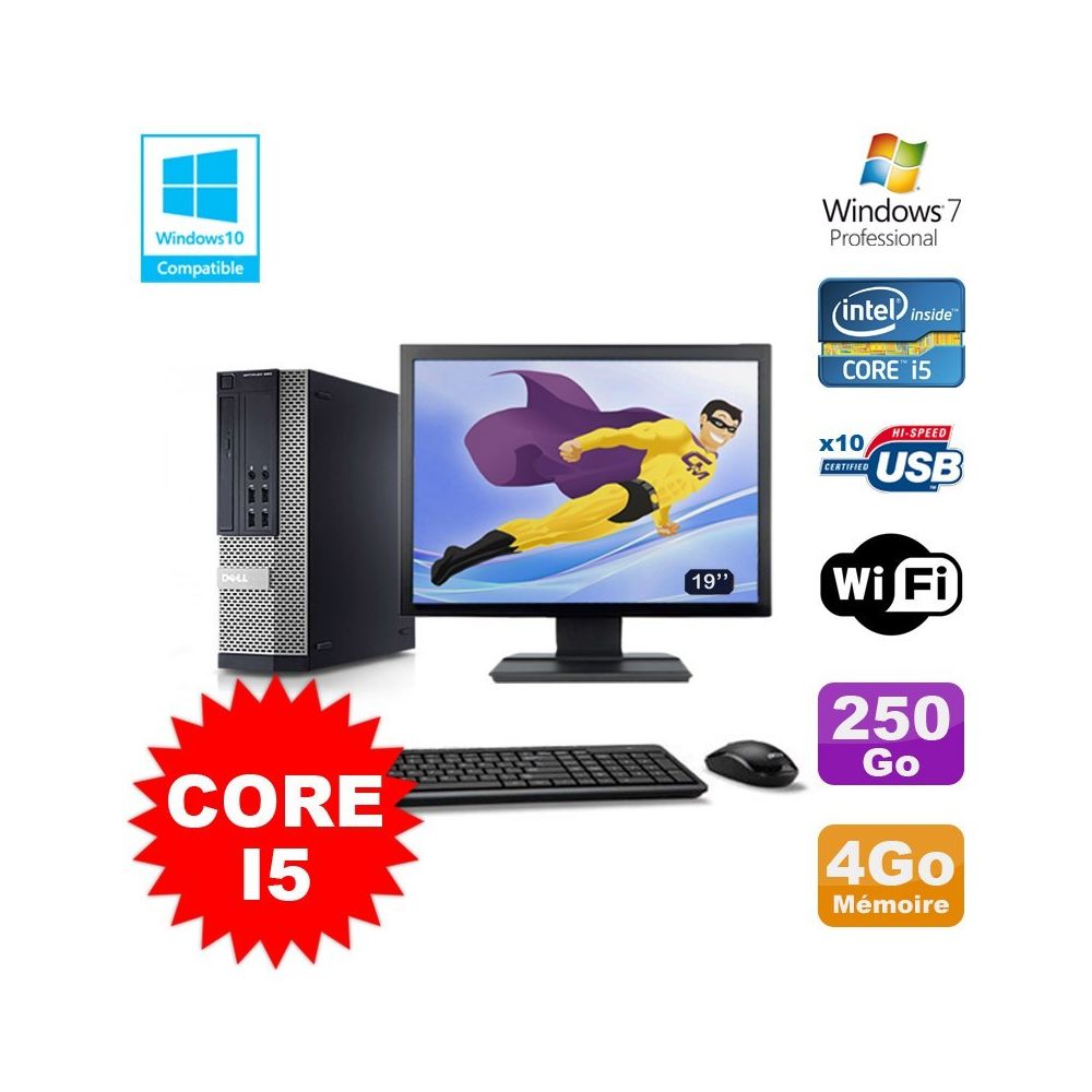 Dell - Lot PC Dell 7010 SFF Core I5 2400 3.1GHz 4Go Disque 250Go Wifi W7 + Ecran 19"" - PC Fixe