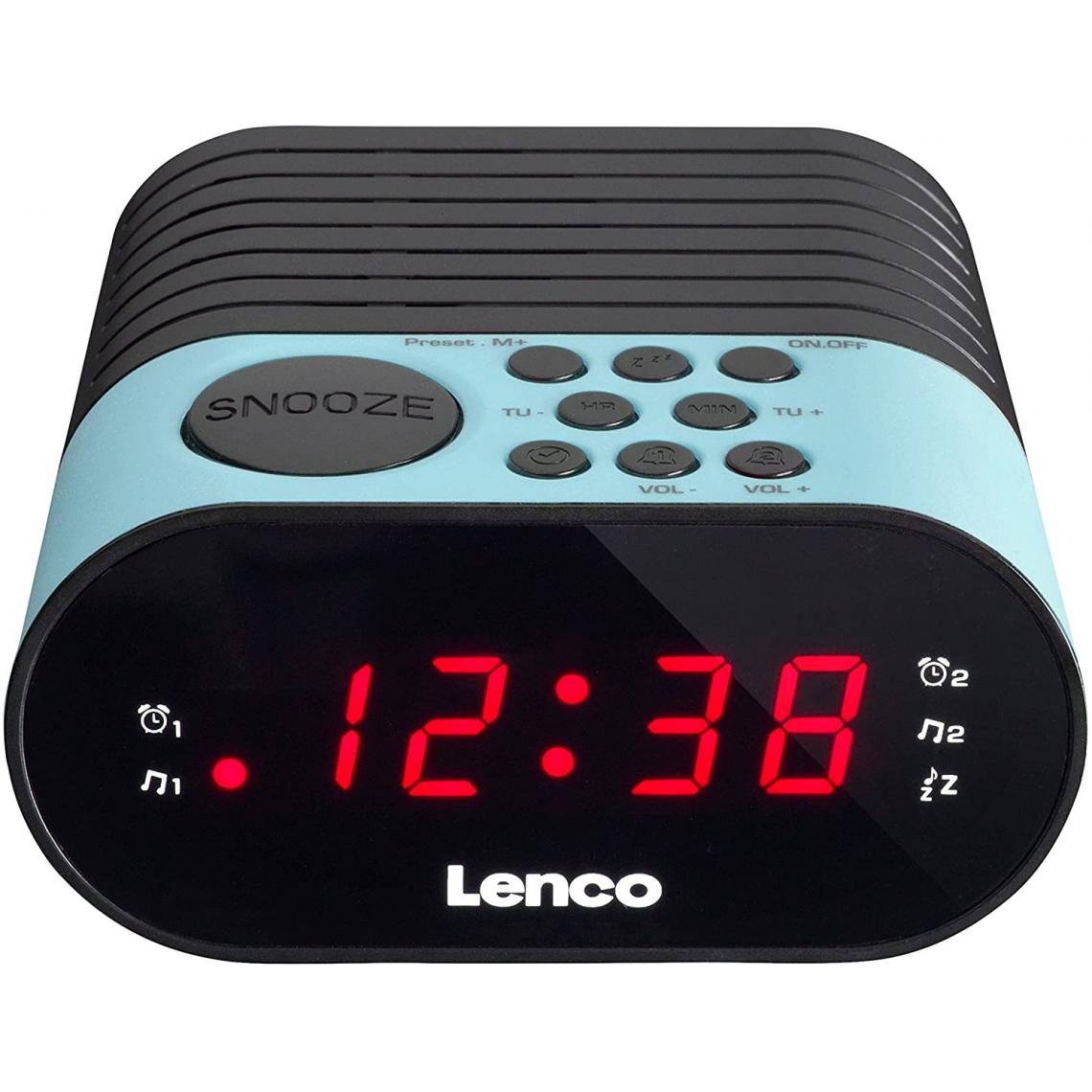 Lenco - radio réveil FM avec double alarme noir bleu - Radio