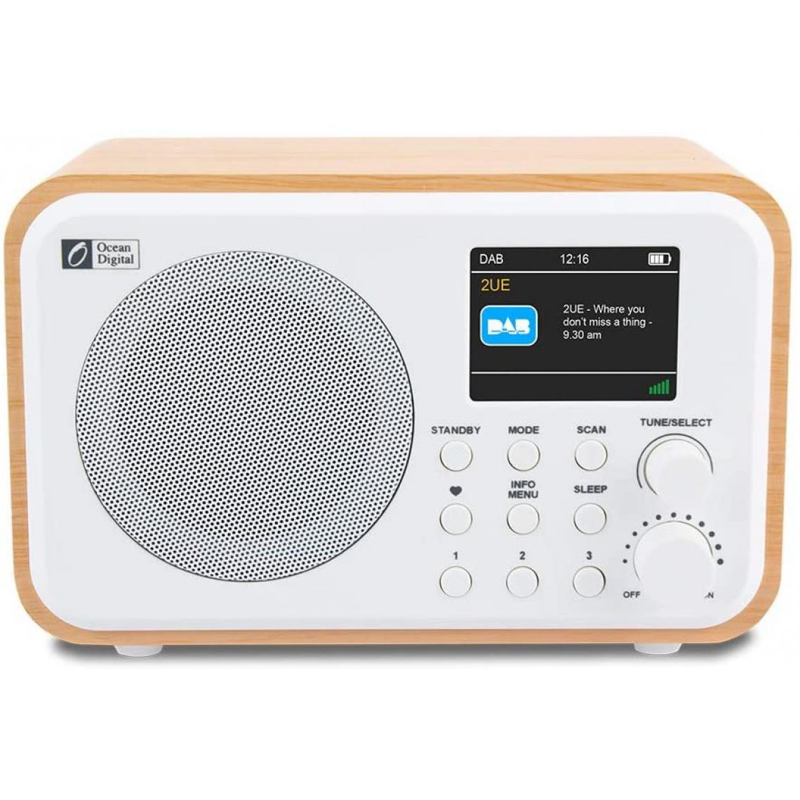 Chrono - Ocean Digital Radio Numérique Portable Dab + / Dab/FM avec Batterie Rechargeable,Affichage Couleur 2,4", Boîtier en Bois,blanc - Enceintes Hifi