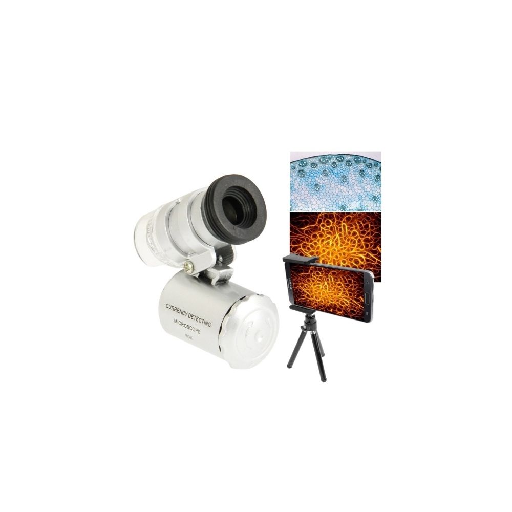 Wewoo - Pour Galaxy S IV / i9500 / note III / N9000 / N7100 / I9300, iPhone 5 et 5C 5S largeur de modèles de moins de 9.5cm Loupe de microscope de téléphone portable numérique universel de 60X avec trépied / agrafe réglable lumière de LED - Objectif Photo