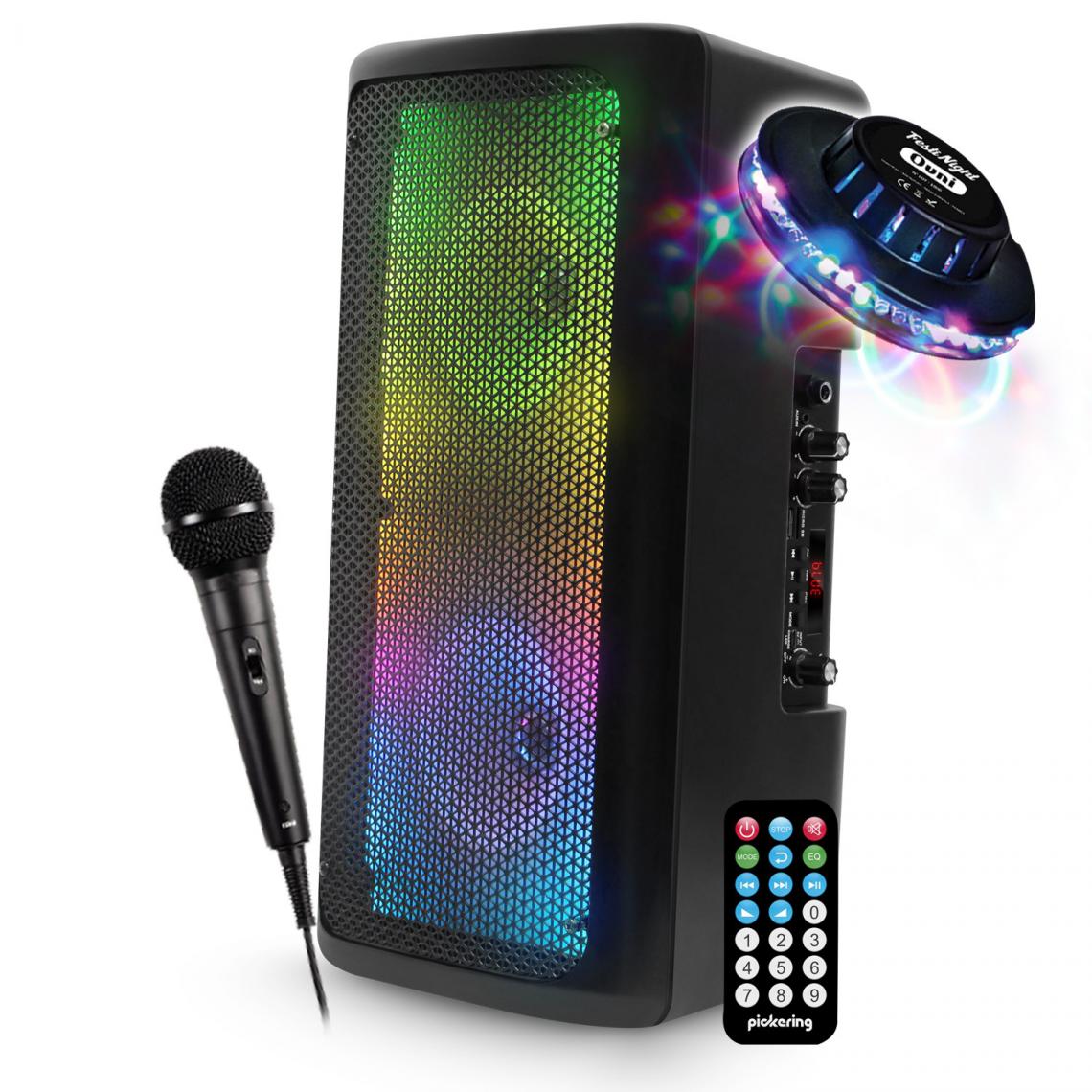 Festinight - Enceinte Karaoké Mobile SONO DJ FestiSound SRX206 autonome LED - 300W - USB/SD/Bluetooth + Micro Télécommande + UFO OVNI - Packs sonorisation