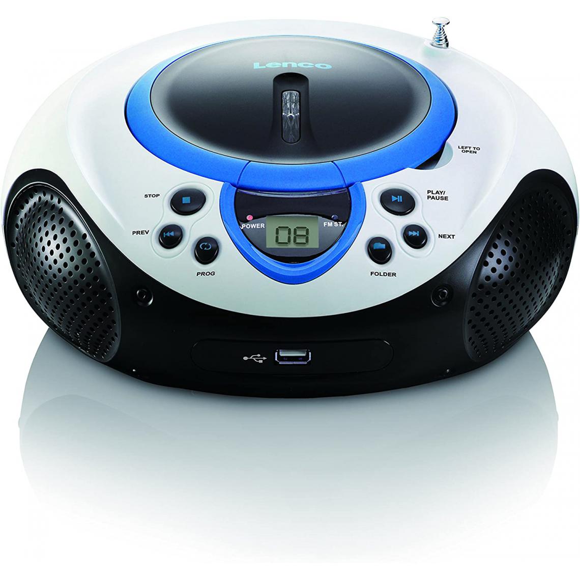 Lenco - mini chaine hifi stéréo FM LECTEUR CD USB MP3 piles ou secteur bleu blanc noir - Chaînes Hifi