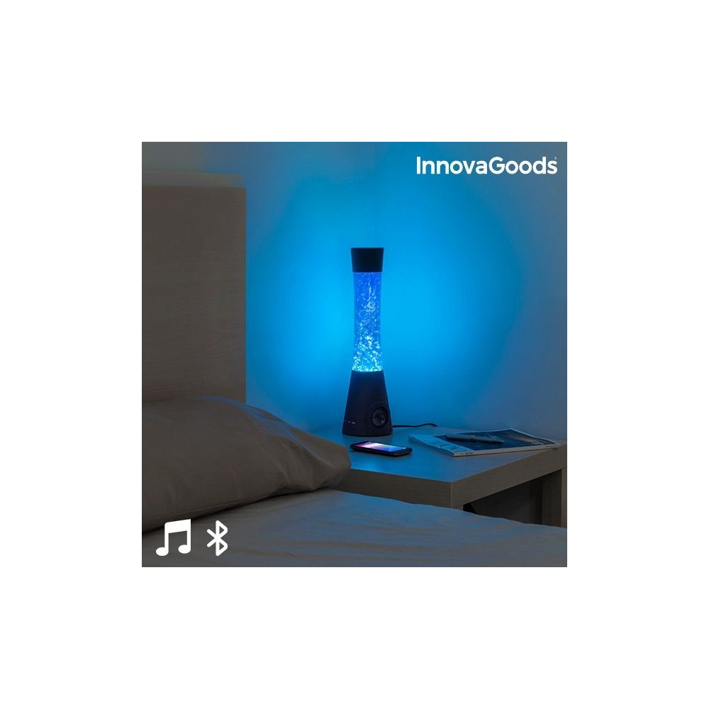 Totalcadeau - Lampe à Lave en verre à lumière LED bleue avec Haut-Parleur Bluetooth et Microphone - Lampe magma - Barre de son
