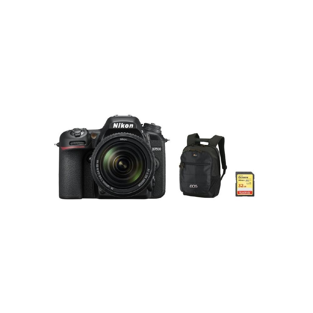 Nikon - NIKON D7500 KIT AF-S 18-140MM F3.5-5.6G ED VR DX + Backpack Black +32GB SD card - Reflex Grand Public