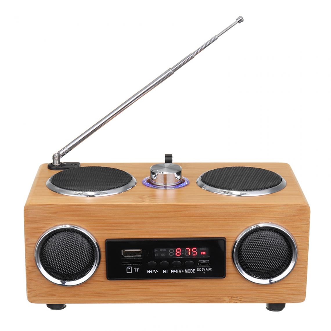 Universal - Vintage Vintage Radio Subwoofer FM Radio Bamboo Multimédia Haut-parleur Classique Récepteur USB avec lecteur MP3 Télécommande(brun) - Radio