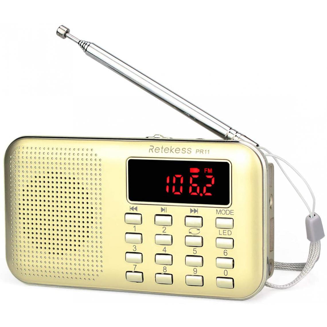 Retekess - radio de poche AM FM avec supporte Carte TF/USB or gris - Radio