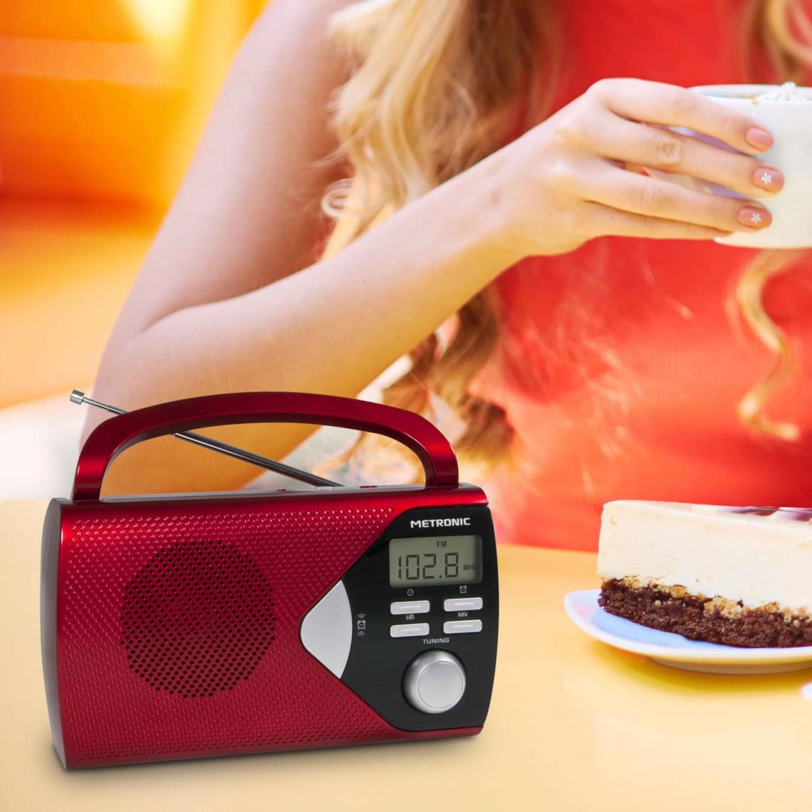 Metronic - radio réveil portable AM / FM rouge noir - Radio