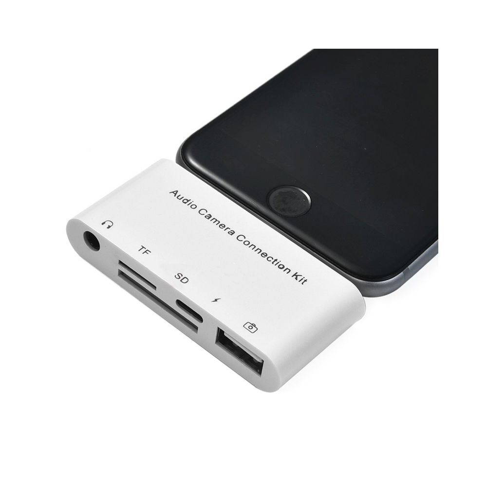 Wewoo - Pour MacBook, PC, ordinateur portable, smartphone Lecteur de carte 5 en 1 iPhone Lightning à USB HUB + USB-C / Type-C + 3,5 mm écouteurs + de SD + TF - Clavier