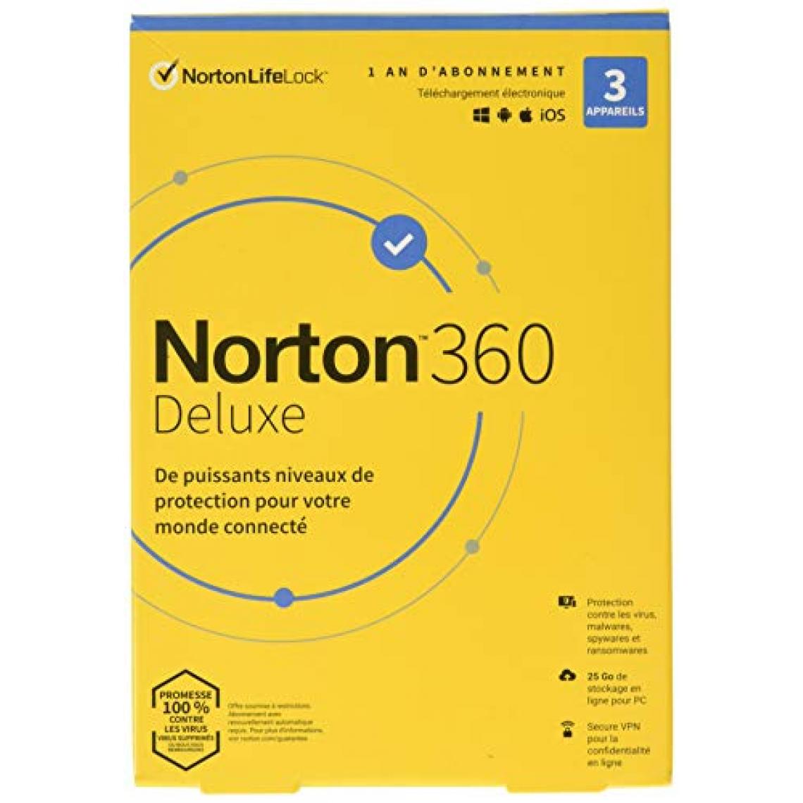 Norton - 360 Deluxe - 3 appareils - 1 an - Suite de Sécurité