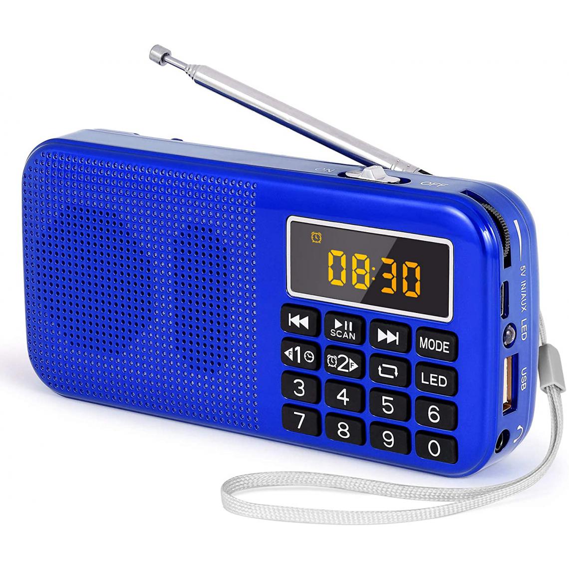 Prunus - radio portable MP3 SD USB AUX avec batterie rechargeable de grande capacité (3000mAh) bleu - Radio