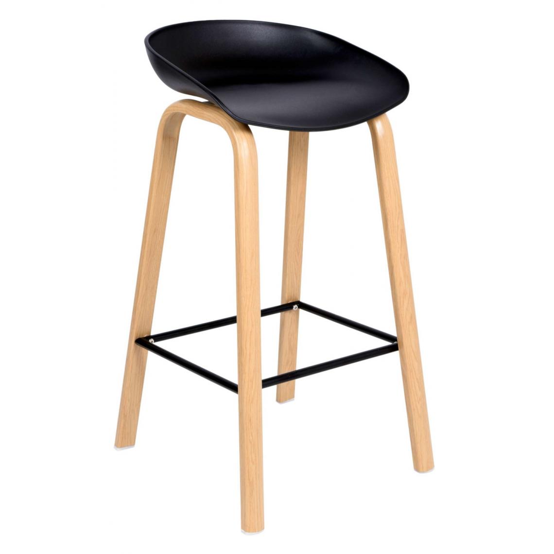 Hucoco - JOPLIN - Tabouret de bar style scandinave 85x49x46 cm imitation bois| Chaise haute de cuisine - Hoker - Mobilier moderne bar - Noir - Tabourets