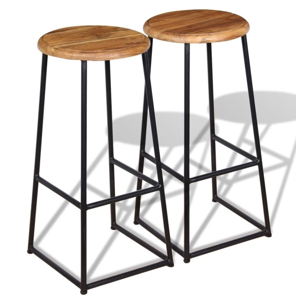 Helloshop26 - Lot de deux tabourets de bar design chaise siège teck massif 1202160 - Tabourets