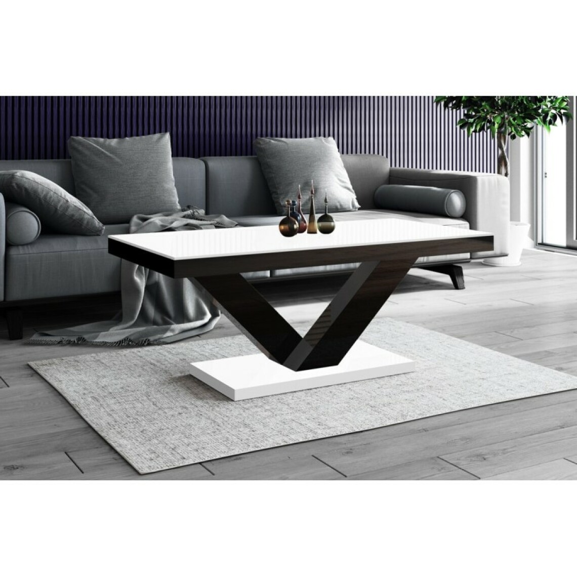 Carellia - Table basse design 120 cm x 60 cm x 49 cm - Blanc/Noir - Tables basses
