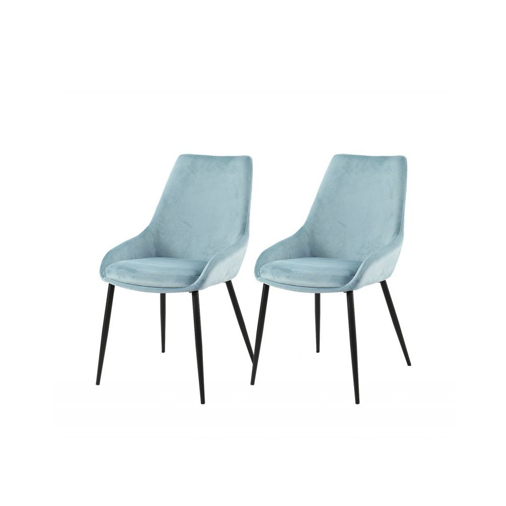 Meubletmoi - Lot de 2 chaises tissu velours bleu pieds métal noir - JAZZY - Chaises
