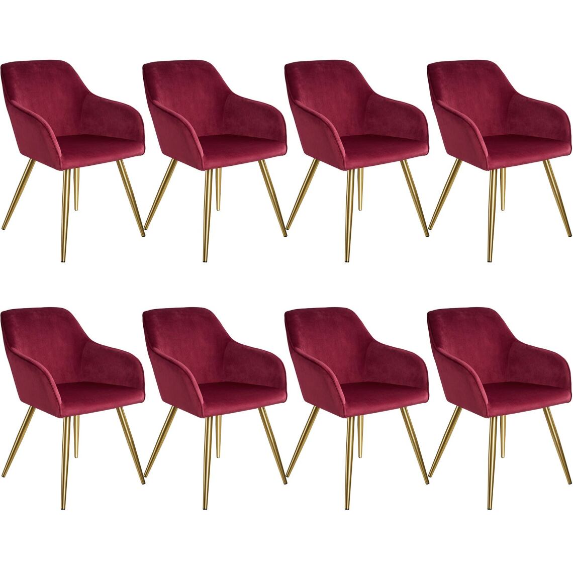 Tectake - 8 Chaises MARILYN Effet Velours Style Scandinave - bordeaux/or - Chaises