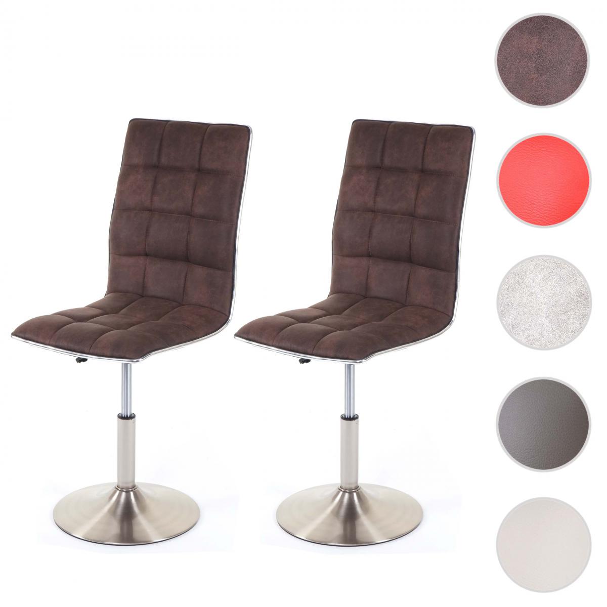 Mendler - 2x chaise de salle à manger HWC-C41, oscillant, pied en métal brossé, tissu ~ vintage marron foncé - Chaises