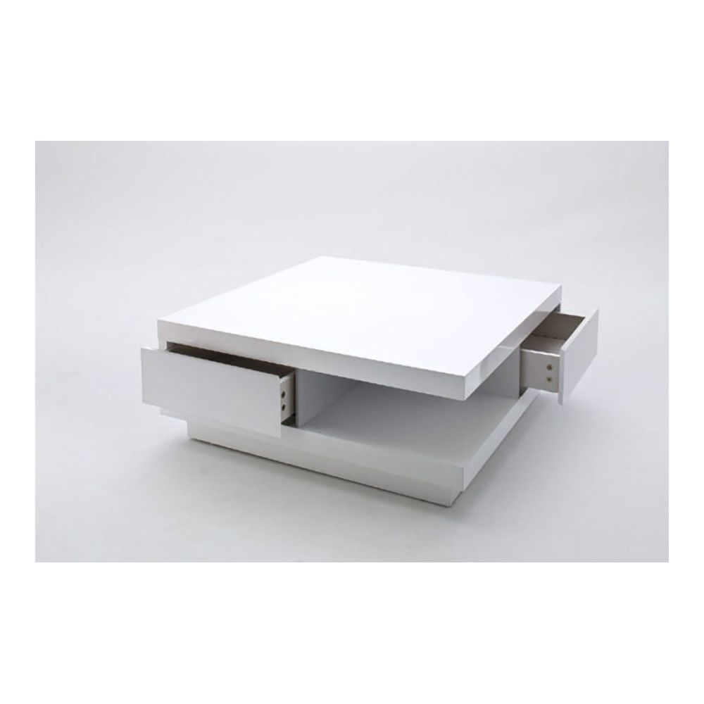 Happymobili - Table basse design blanc laqué avec tiroirs YALTA 2 - Tables basses