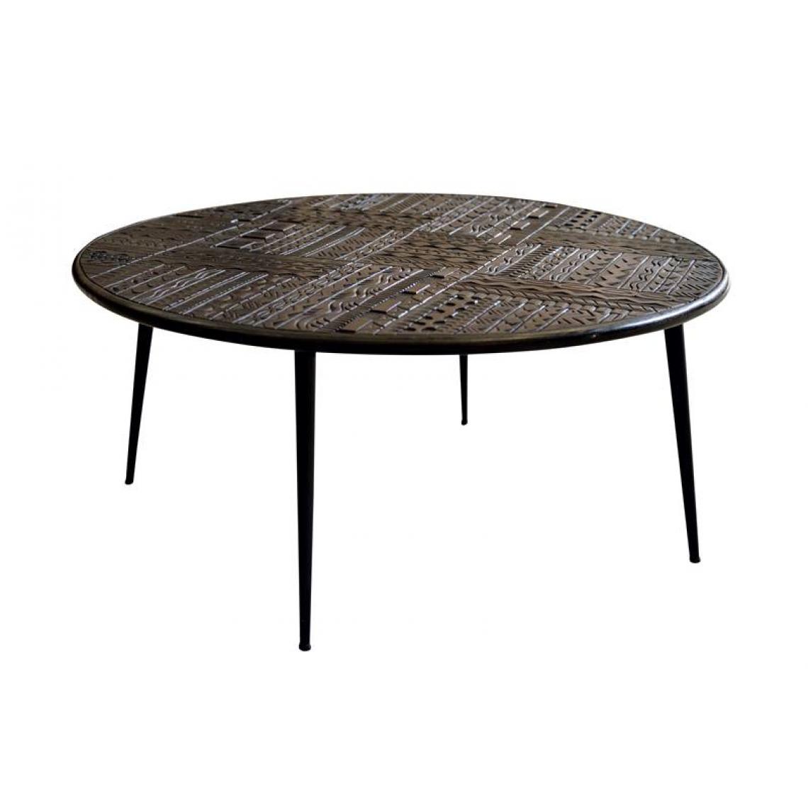 Pegane - Table basse en bois de manguier / métal coloris noyer foncé - diamètre 70 x hauteur 50 cm - Tables basses