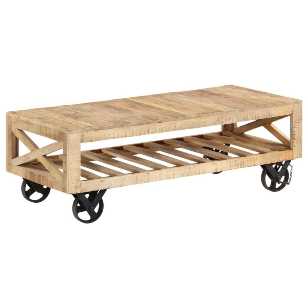 Vidaxl - vidaXL Table basse avec roues Bois de manguier massif 110 x 50 x 37 cm - Tables à manger