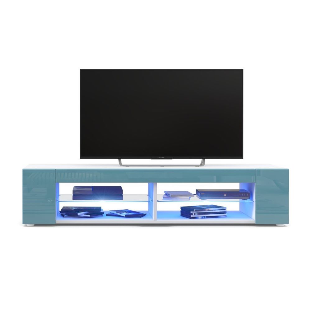 Mpc - Meuble Tv blanc mat Façades en turquoise laquées led Bleu - Meubles TV, Hi-Fi