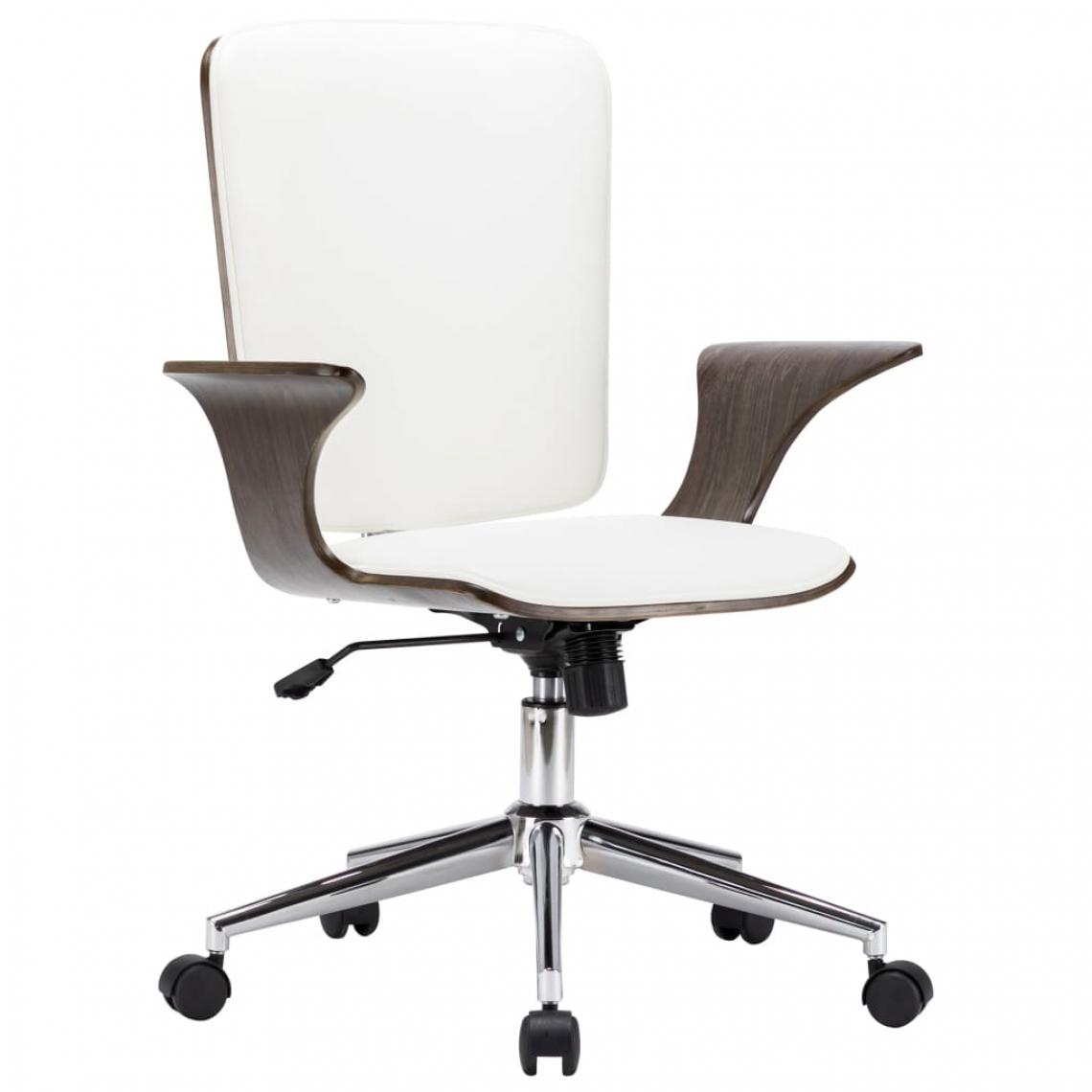 Chunhelife - Chaise pivotante de bureau Blanc Similicuir et bois courbé - Chaises