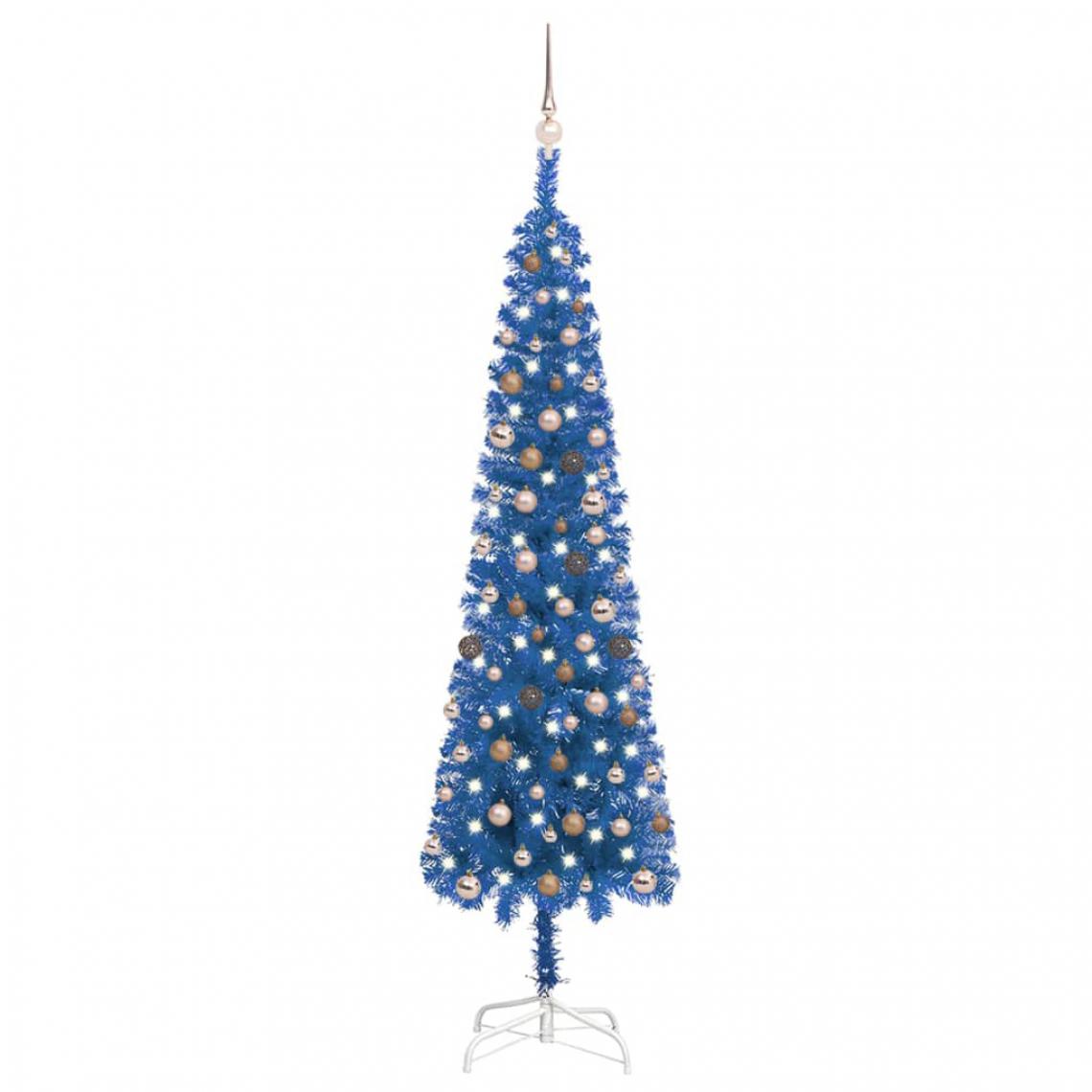 Vidaxl - vidaXL Arbre de Noël mince avec LED et boules Bleu 240 cm - Sapin de Noël