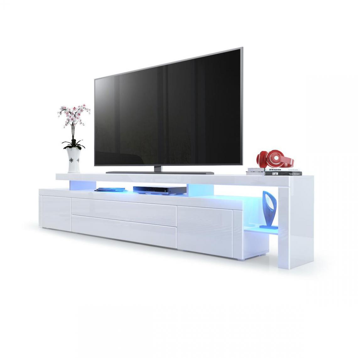Mpc - Meuble tv 227 cm blanc brillant + led rgb (LxHxP): 227 x 52 x 35 cm - Meubles TV, Hi-Fi