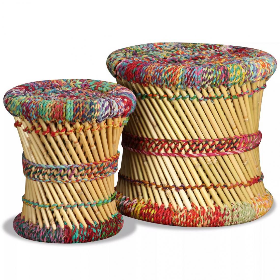 Sans Marque - Jeu de tabouret 2 pcs Bambou avec détails Chindi Multicolore - Multicolore - Tabourets