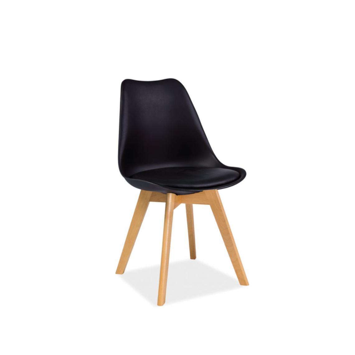 Hucoco - KRIZ | Chaise style scandinave salle à manger/salon/bureau | Dimensions : 83x49x43 cm | Assise en cuir écologique | Base en bois - Noir - Chaises