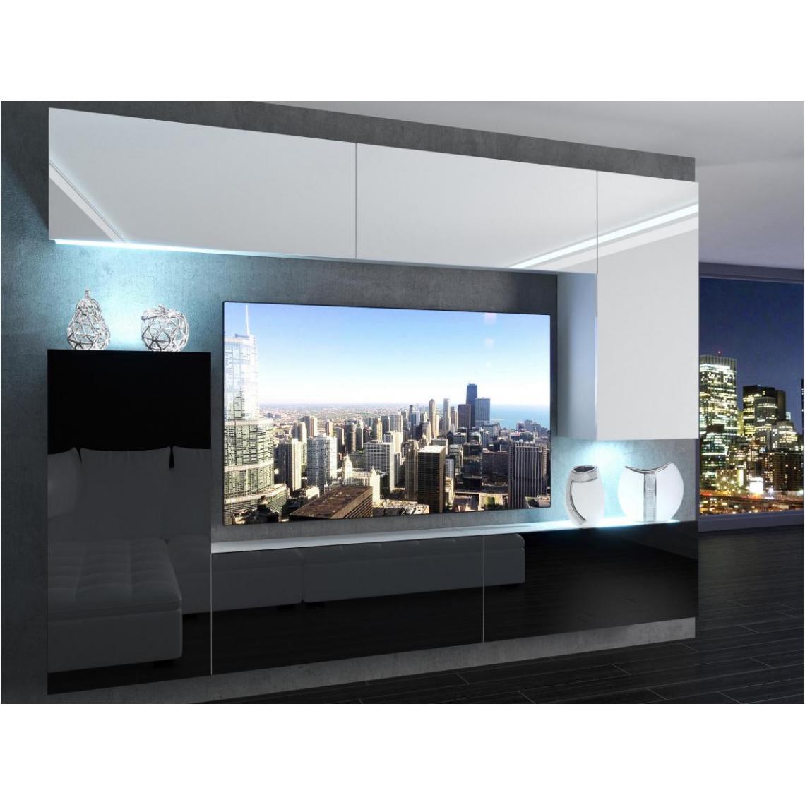 Hucoco - SLIDE - Ensemble meubles TV - Unité murale largeur 250 cm - Mur TV à suspendre - Finition gloss - Sans LED - Blanc/Noir - Meubles TV, Hi-Fi