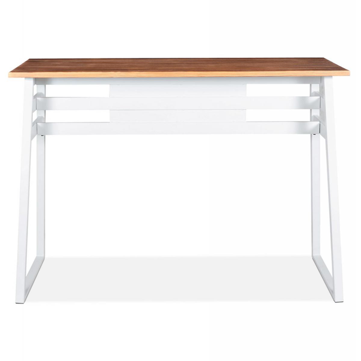 Alterego - Table de bar haute 'NIKI' en bois massif et pied en métal blanc - 150x60 cm - Tables à manger