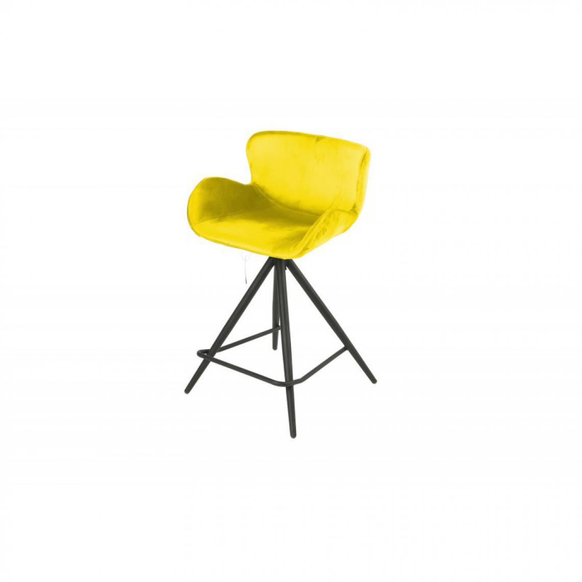 Meubletmoi - Chaise de bar en tissu velours jaune et pieds métal - LOTUS - Tabourets
