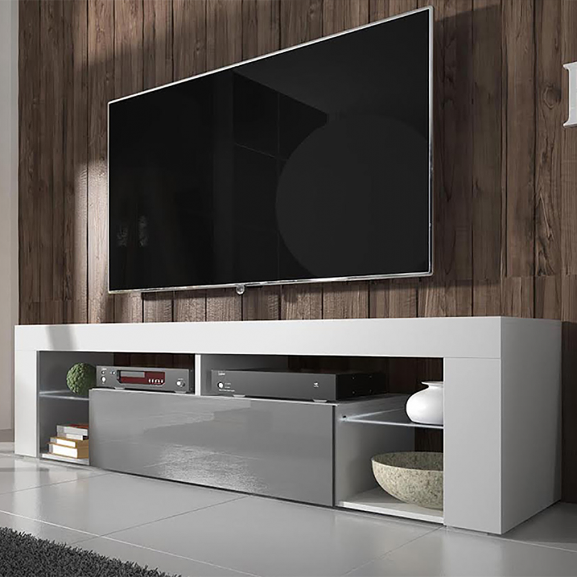 Selsey - Meuble tv - BIANKO - 140 cm - blanc mat / gris brillant - Meubles TV, Hi-Fi
