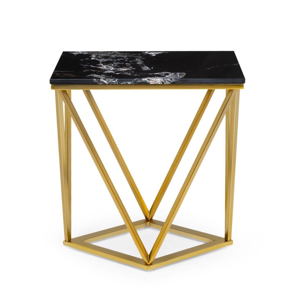 Besoa - Besoa Black Onyx 2 Table basse de salon 50 x 55 x 35 cm (LxHxP) - Design marbre doré & noir - Tables basses