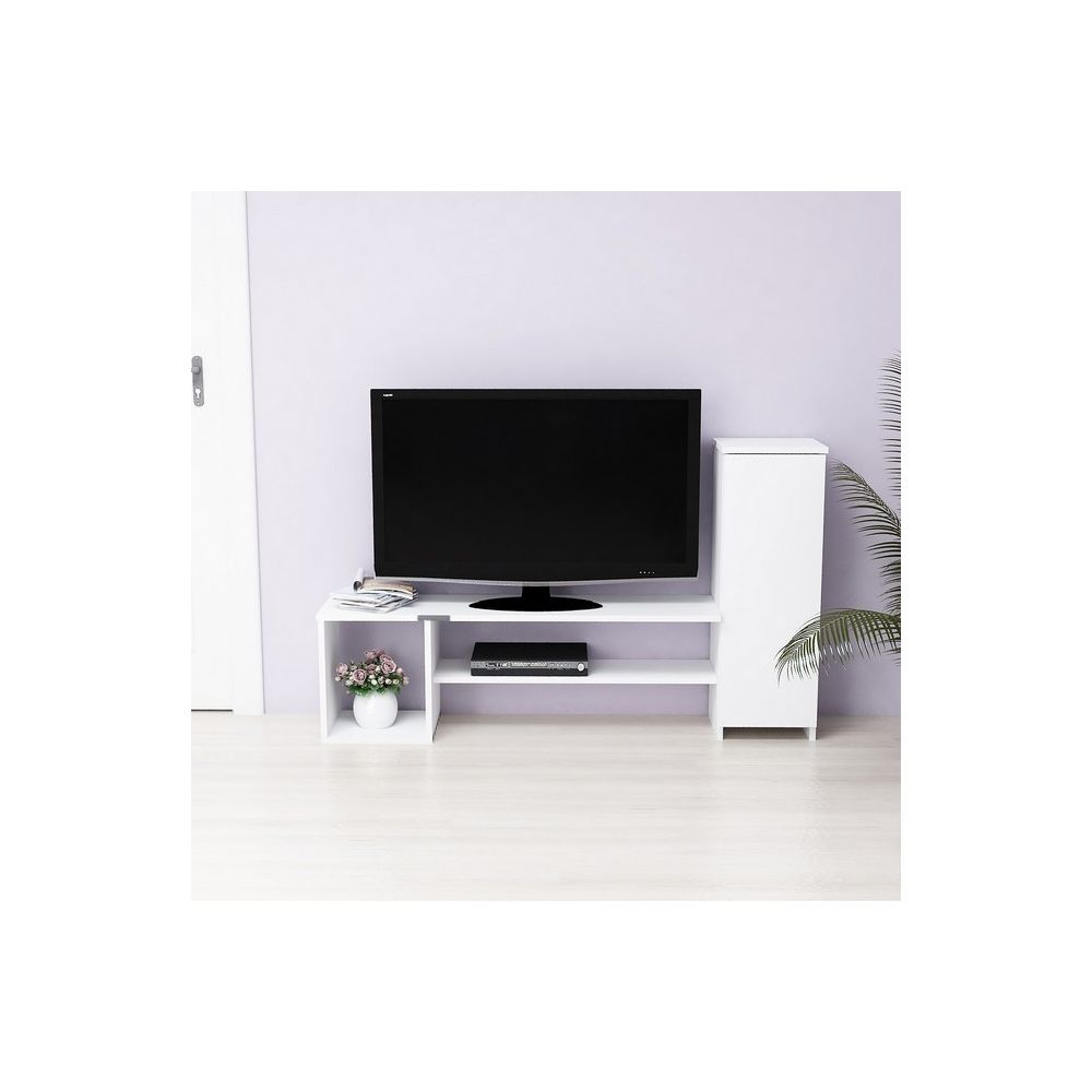 Homemania - HOMEMANIA Nice Meuble TV avec des portes, des étagères - du salon -Blanc en Bois, 151 x 29,5 x 90 cm - Meubles TV, Hi-Fi