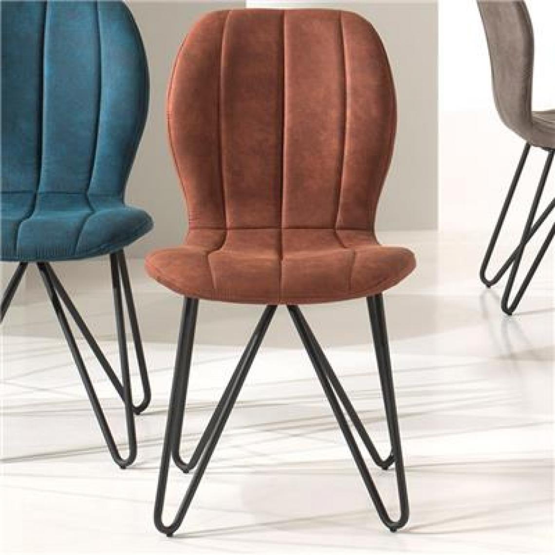 Nouvomeuble - Chaise marron en tissu et pied en métal VENDOME (lot de 2) - Chaises