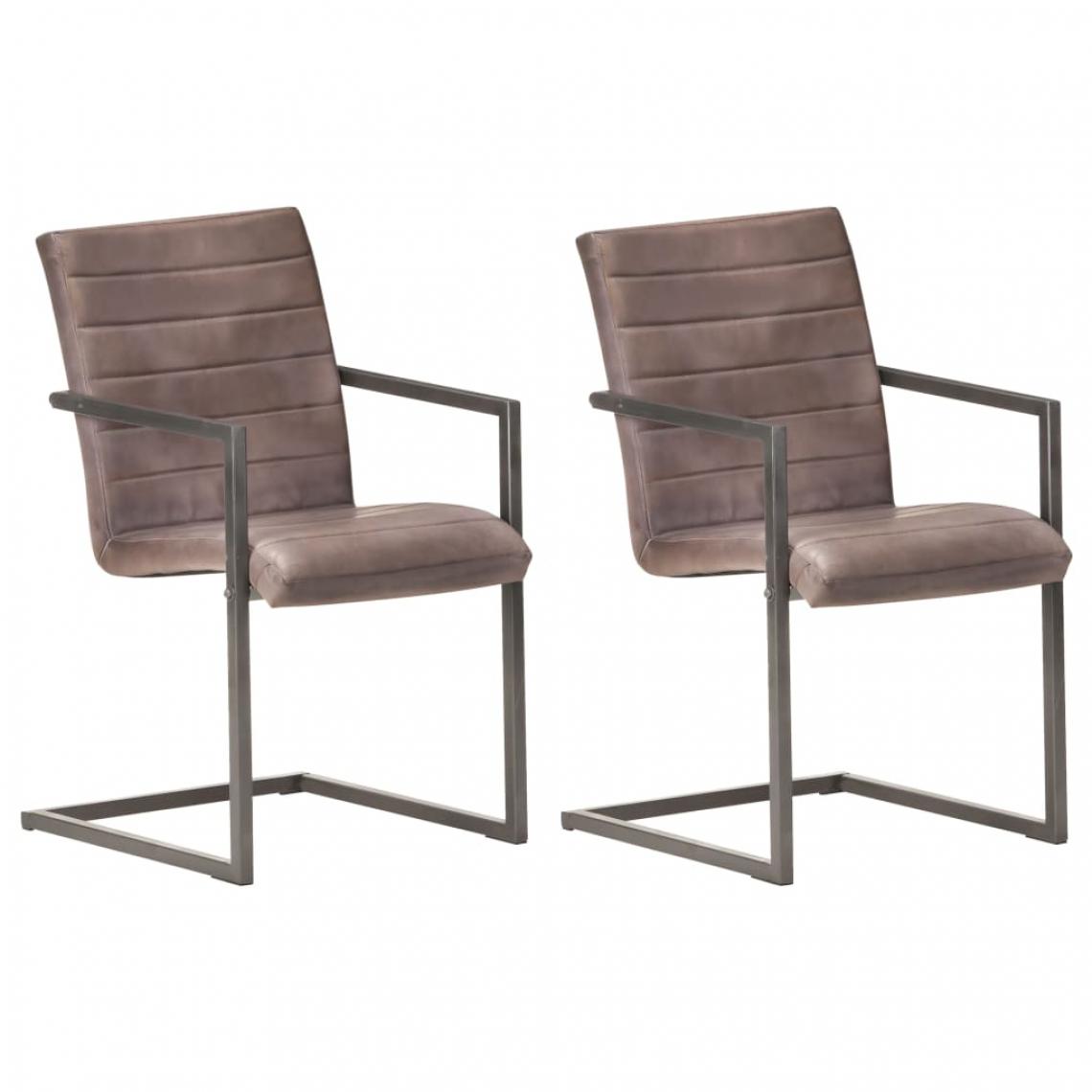 Icaverne - Inedit Fauteuils et chaises serie Copenhague Chaises de salle à manger cantilever 2pcs Marron Cuir véritable - Chaises
