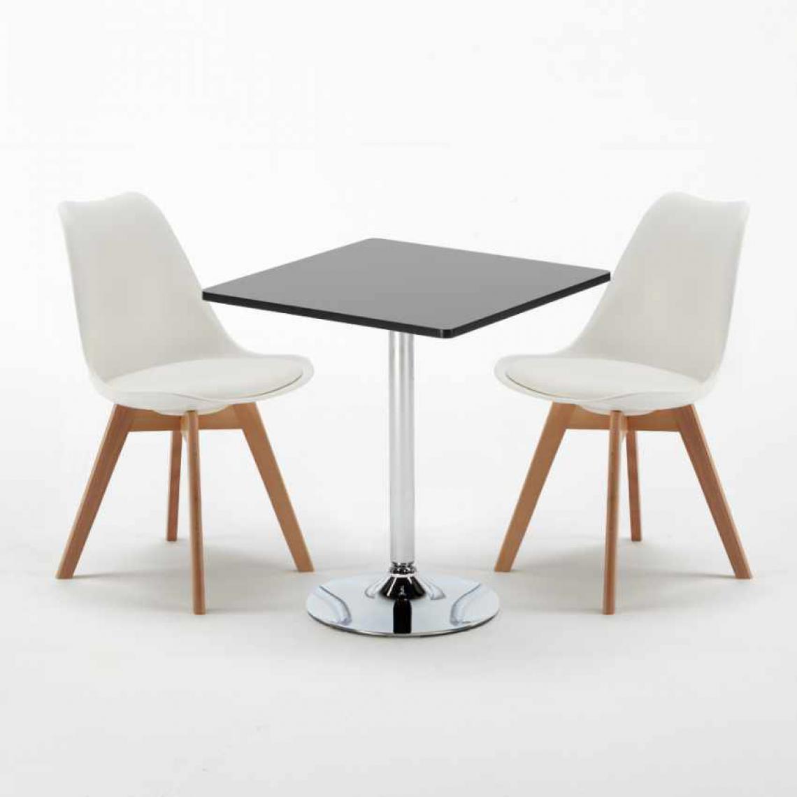 Ahd Amazing Home Design - Table Carrée Noire 70x70cm Avec 2 Chaises Colorées Set Intérieur Bar Café NORDICA Mojito, Couleur: Blanc - Tables à manger