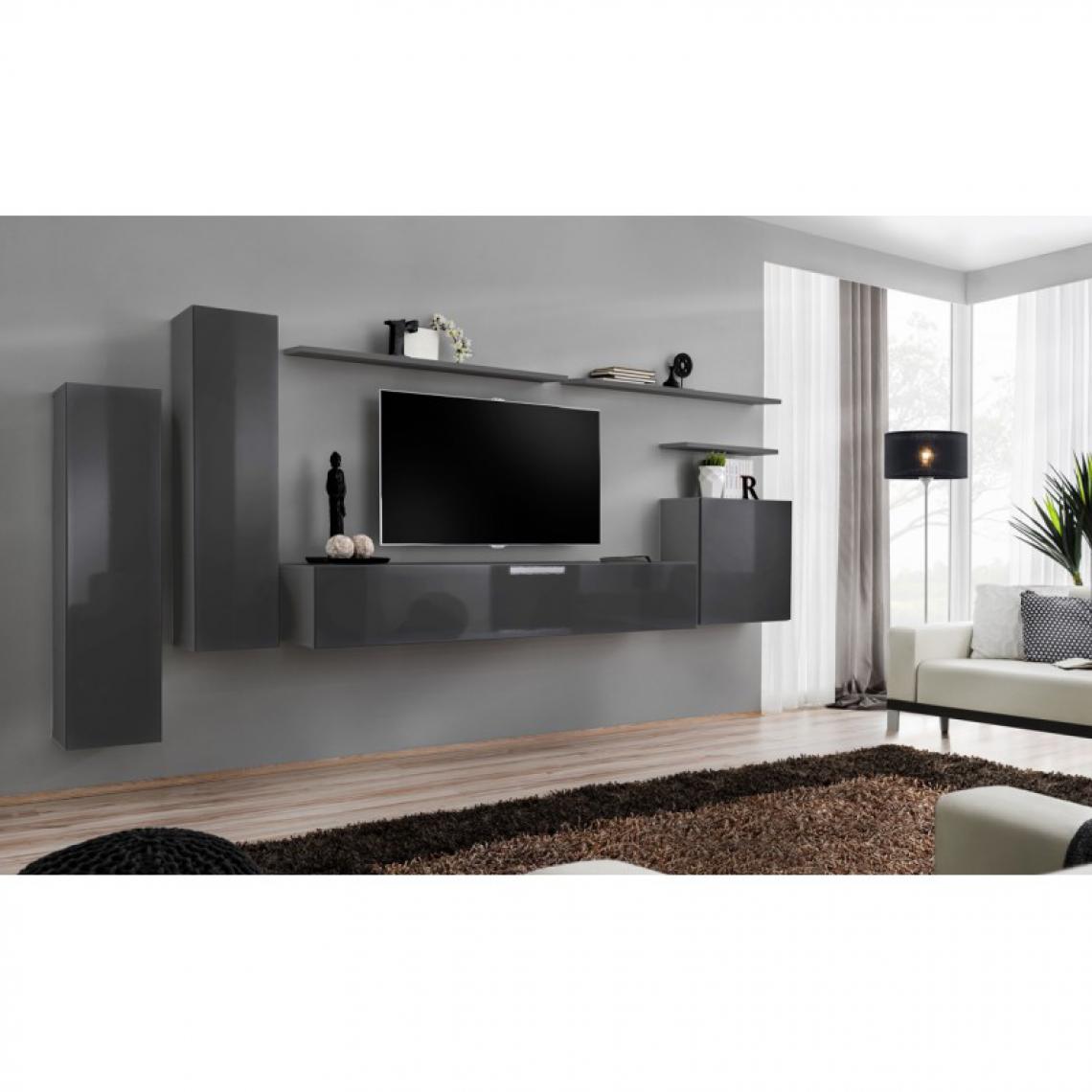 Ac-Deco - Meuble TV Mural Design Switch I 330cm Gris - Meubles TV, Hi-Fi