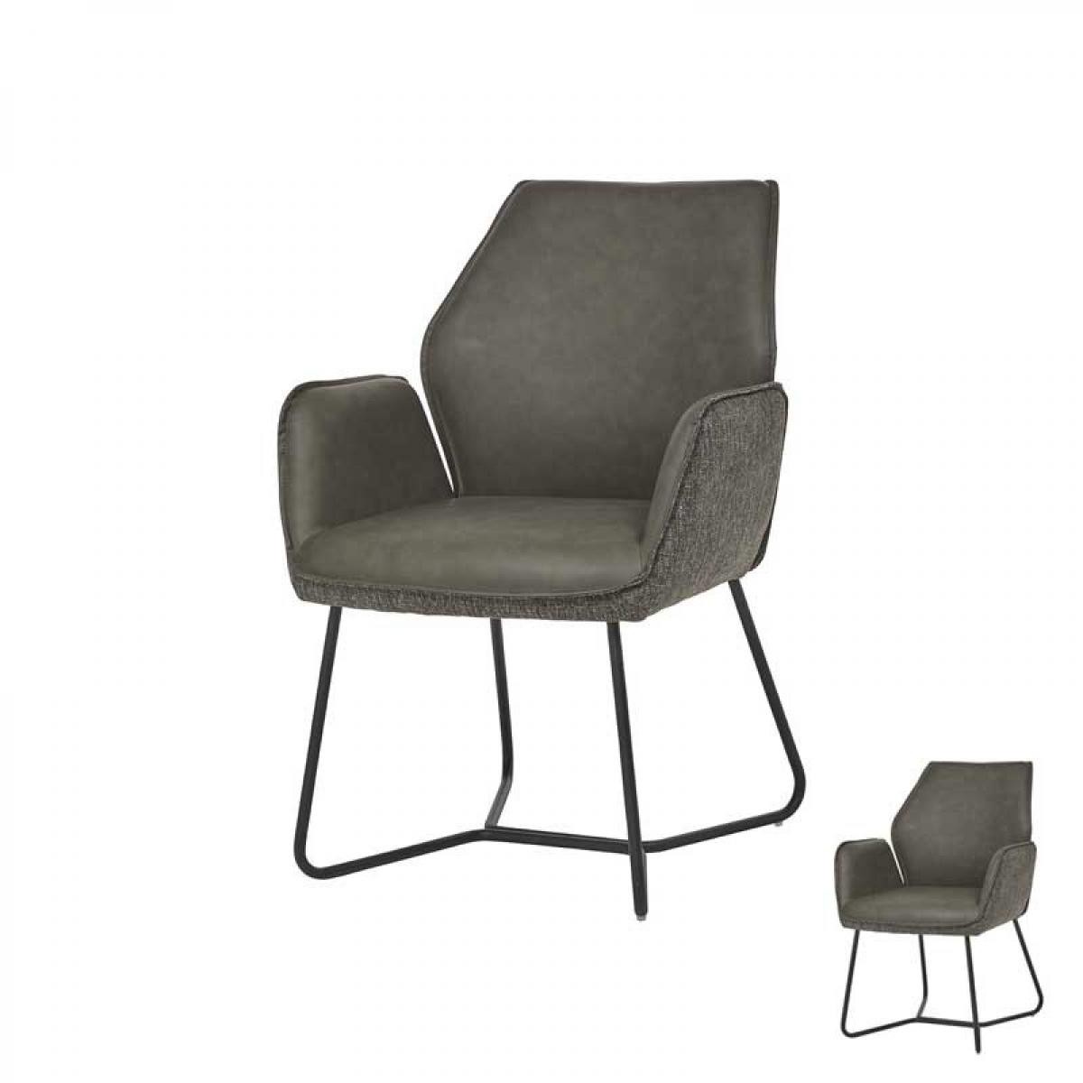Tousmesmeubles - Duo de Chaises à accoudoirs Tissu/Simili cuir gris - SIXTINE - Chaises