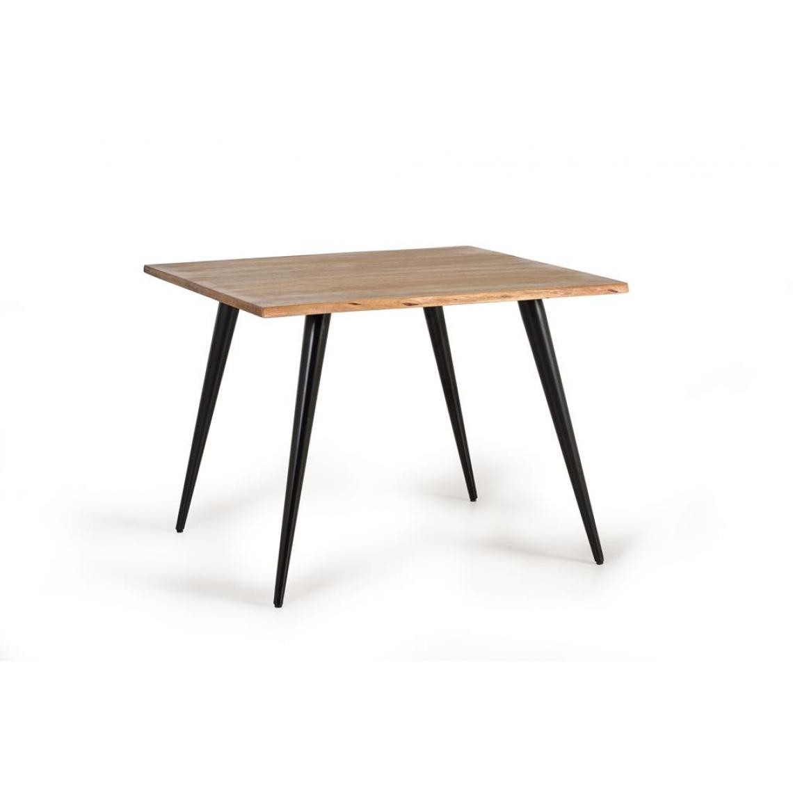 Pegane - Table à manger en bois d'acacia coloris naturel / pieds noir - longueur 100 x profondeur 100 x hauteur 76 cm - Tables à manger