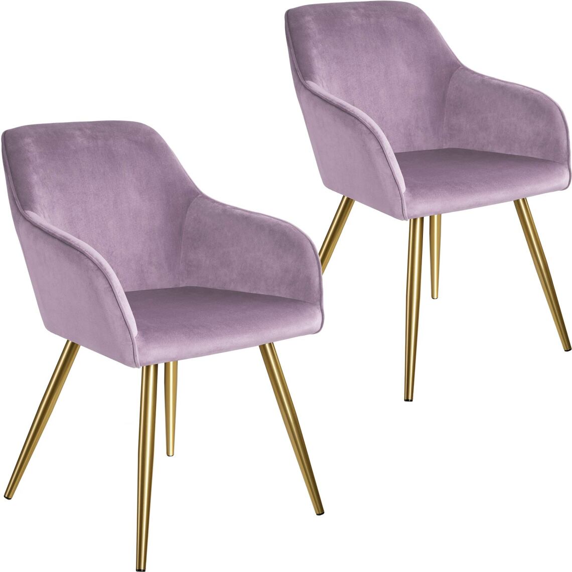 Tectake - 2 Chaises MARILYN Effet Velours Style Scandinave - violet clair/or - Chaises
