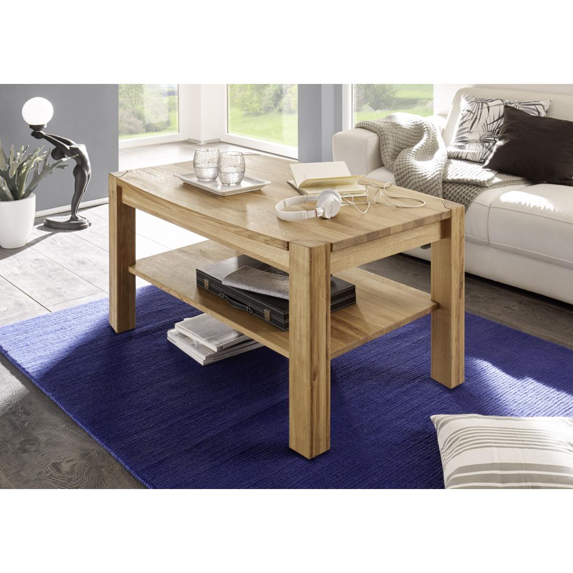 Pegane - Table basse en chêne noueux huilé cire avec tablette - L110 x H55 x P70 cm - Tables basses