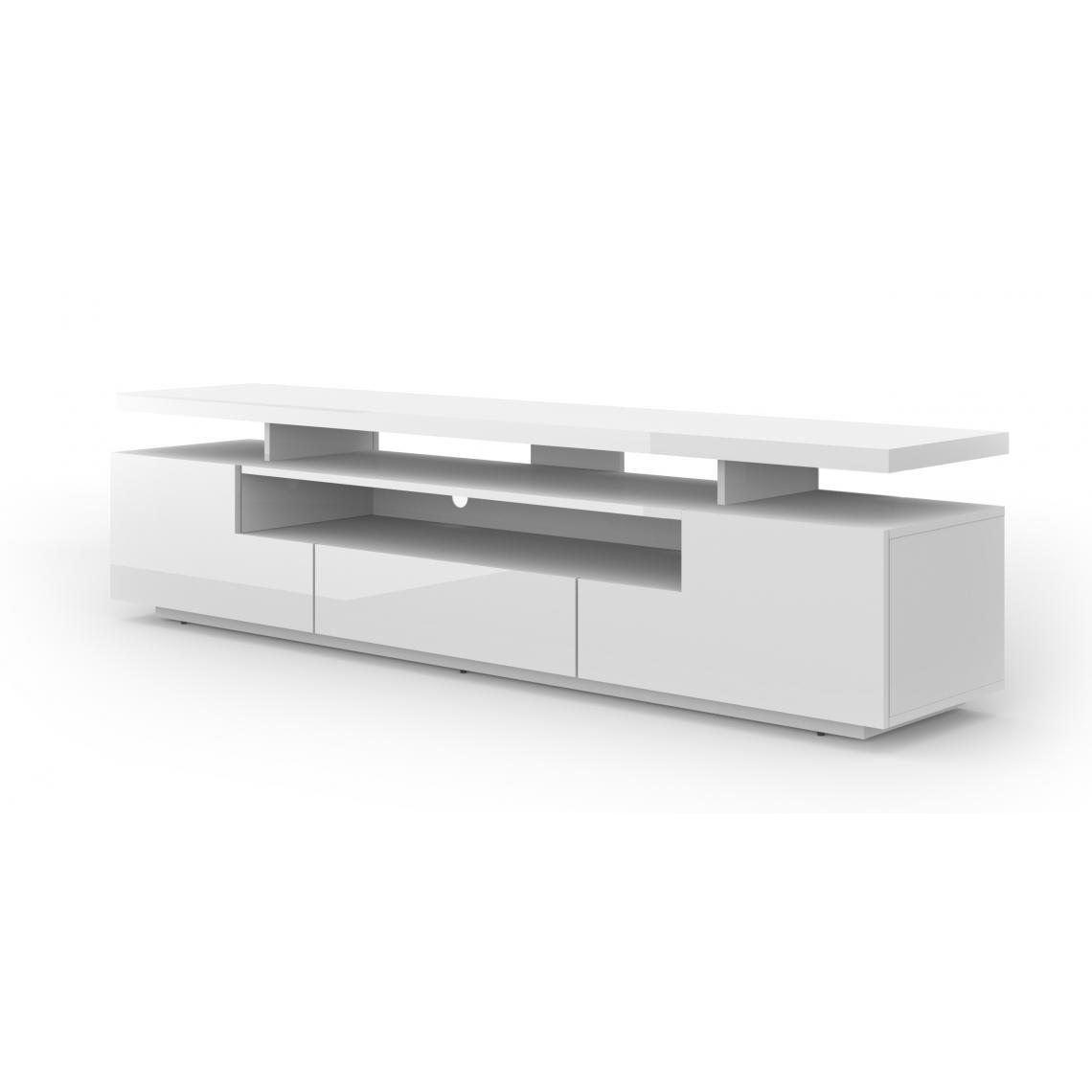 Bim Furniture - Meuble TV bas Eva 195 cm - blanc mat / blanc brillant sans LED - Meubles TV, Hi-Fi