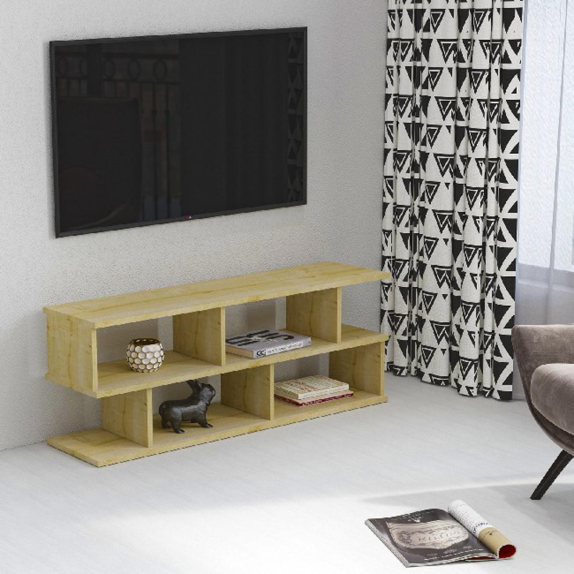 Homemania - HOMEMANIA Su Meuble TV avec des étagères - du salon -Chêne en Panneau d'aggloméré mélaminé, 120 x 29,6 x 45 cm, - - Meubles TV, Hi-Fi