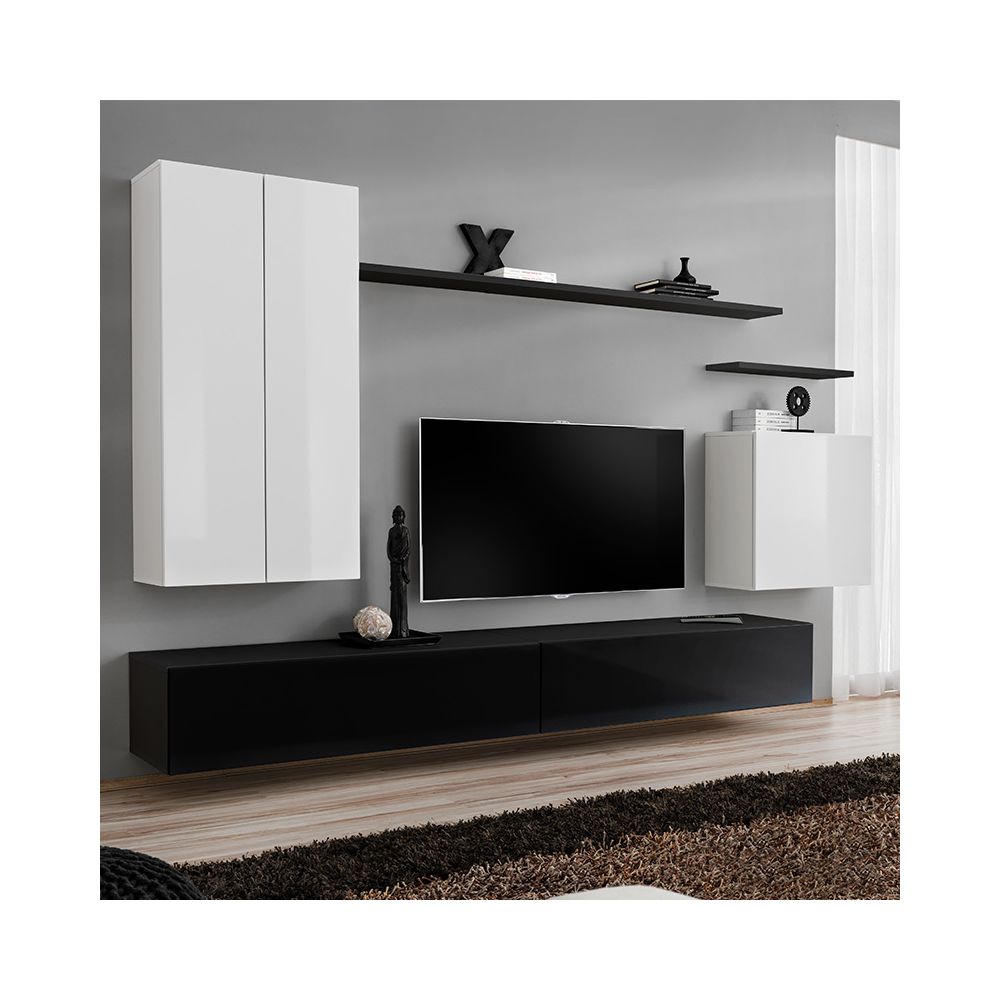 Kasalinea - Meuble tele suspendu blanc et noir SOLEDAD - Meubles TV, Hi-Fi