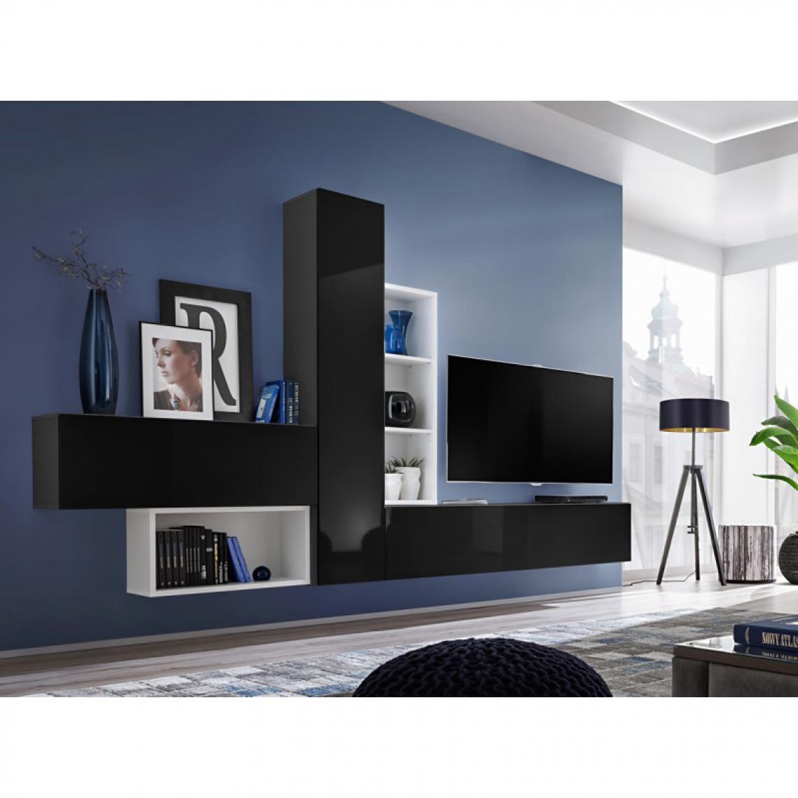 Ac-Deco - Meuble TV Mural Design Blox IV 315cm Noir & Blanc - Meubles TV, Hi-Fi