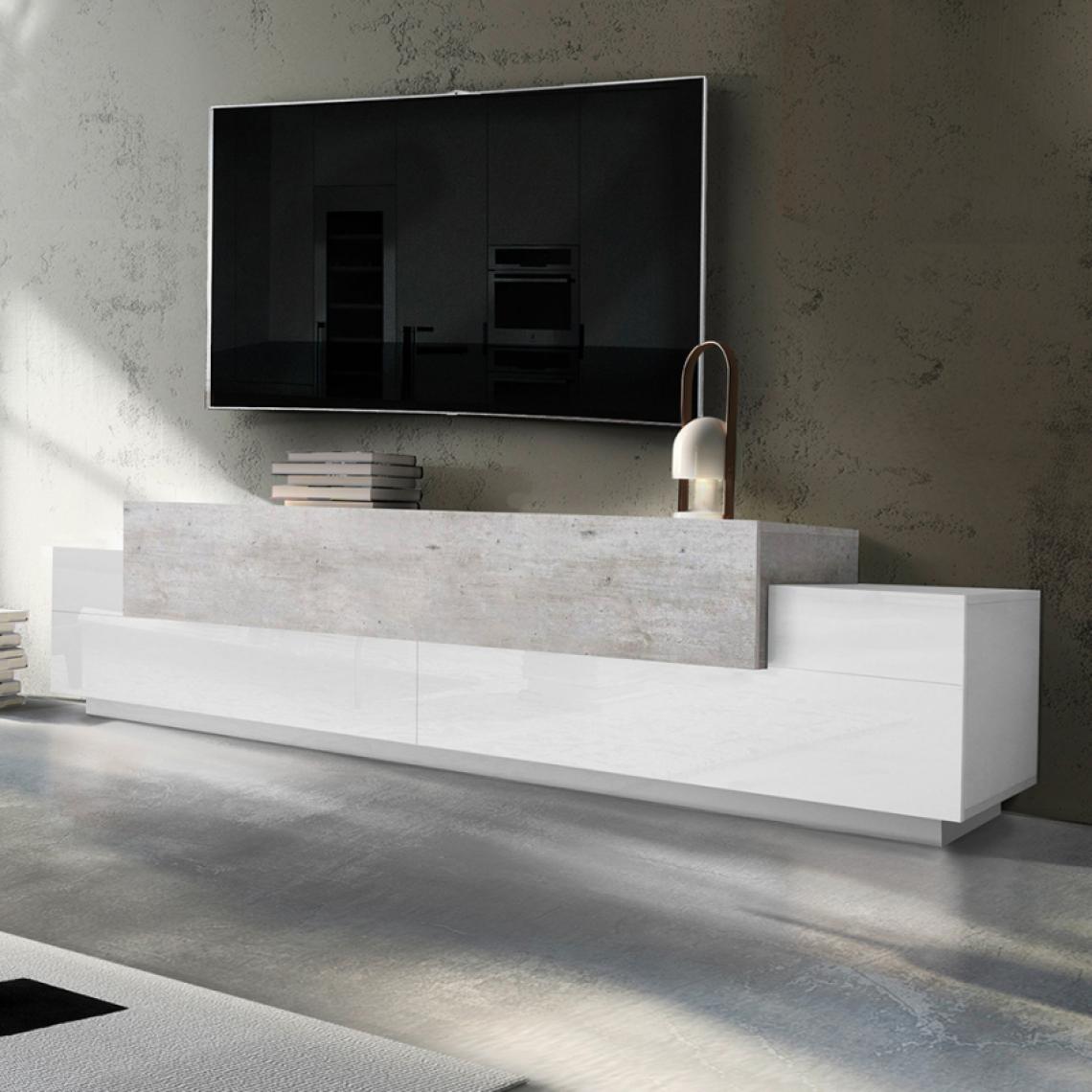 Ahd Amazing Home Design - Meuble TV Design 240cm 4 Compartiments 3 Portes Blanc Gris Corona Low Grey - Meubles TV, Hi-Fi