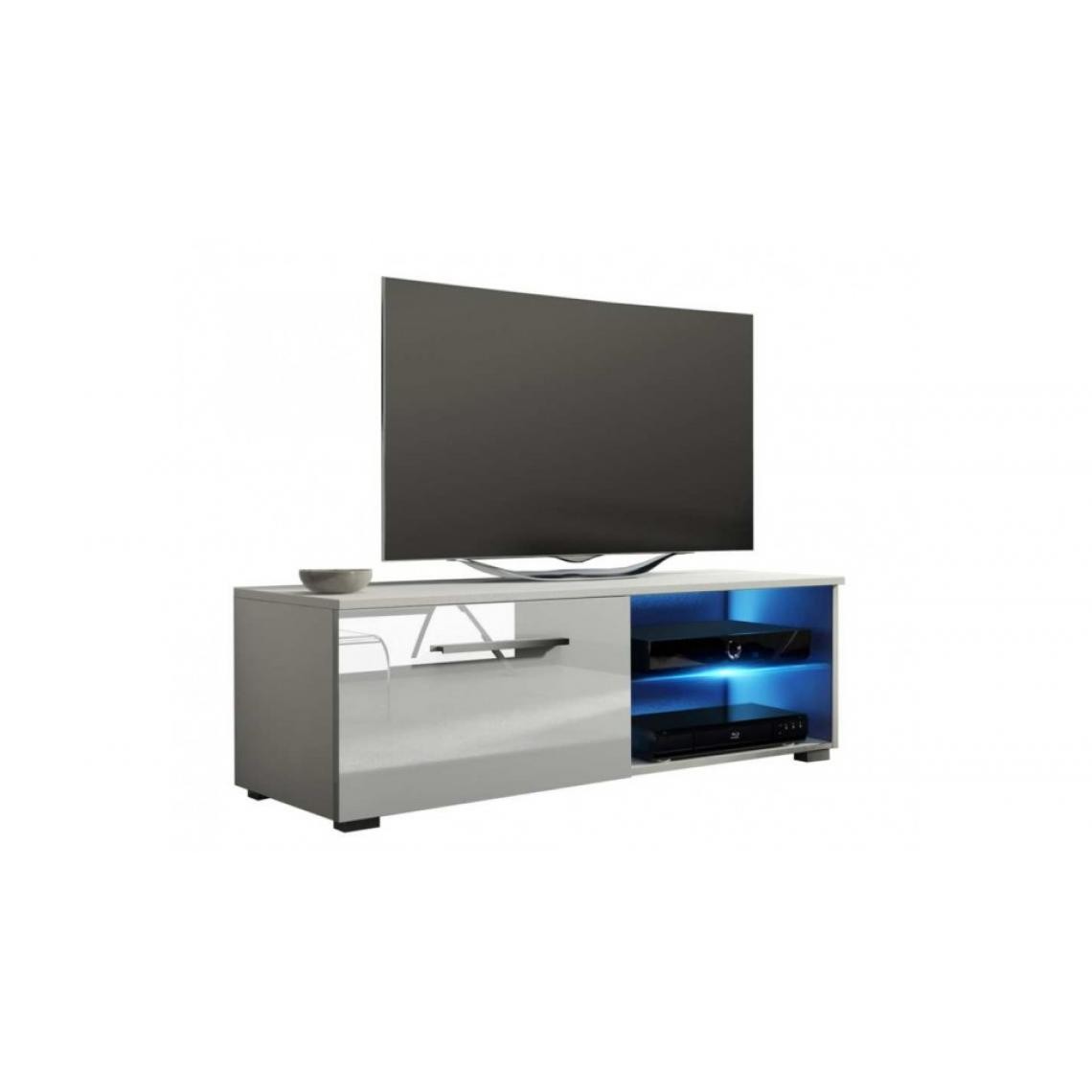 Hucoco - MOOD - Meuble TV style moderne avec LED salon séjour - 100x40x36 cm - Meuble de télévision avec rangements - Mat + Gloss - Blanc - Meubles TV, Hi-Fi