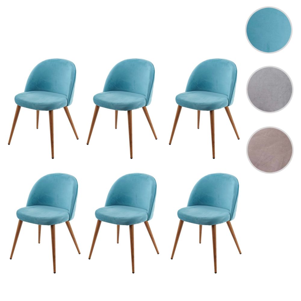 Mendler - 6x chaise de salle à manger HWC-D53, fauteuil, style rétro années 50, en velours ~ bleu turquoise - Chaises